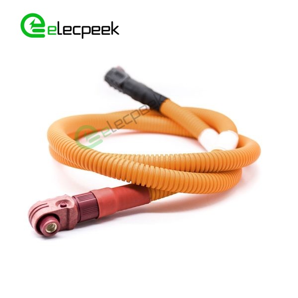 Energy Storage Connector Cable 1 Pin 90° Plug To Plug Red To Black 8mm Plastic 200A IP67 50mm²