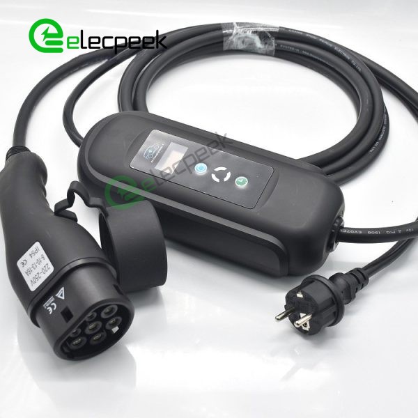 IEC 62196 Type 2 Connector Plug AC 16A 250V Single Phase EV Charger Mode 2 with 5 Meters Cable