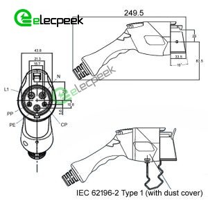 SAE J1772 Plug AC Charging Connector EV Charger 50A 240V Single-phase EV Car for Vehicle End